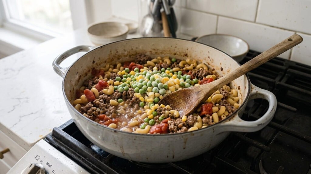 Colorful mixture with peas and corn evenly distributed