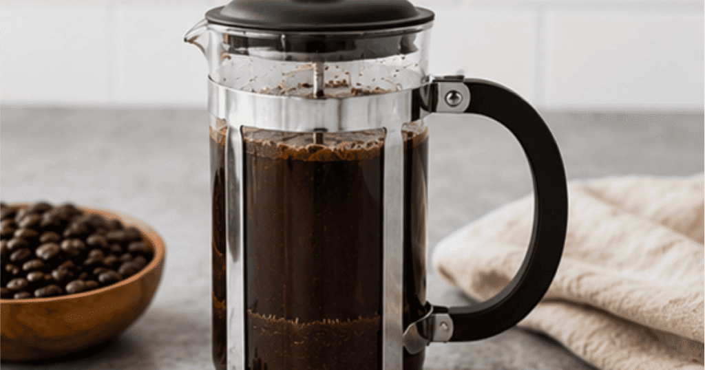 French press steeping on kitchen counter