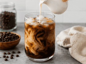 Glass of cold brew french press ice and milk