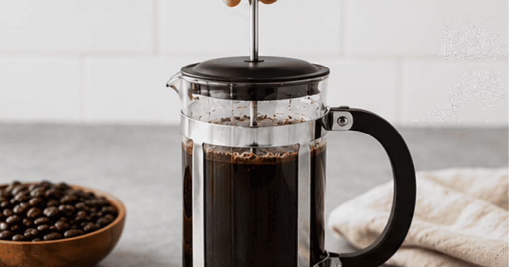 Pressing down the French press plunger