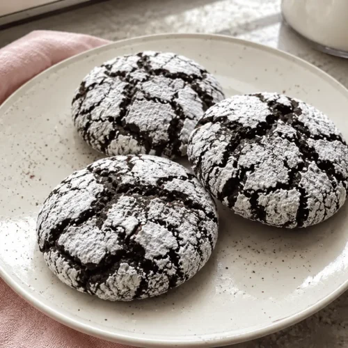 Freshly baked chocolate crinkle cookies coated in powdered sugar