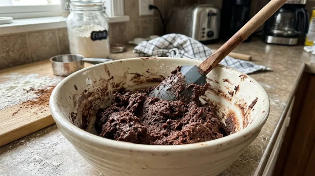 Thick Chocolate Cookie Dough Ready for Chilling