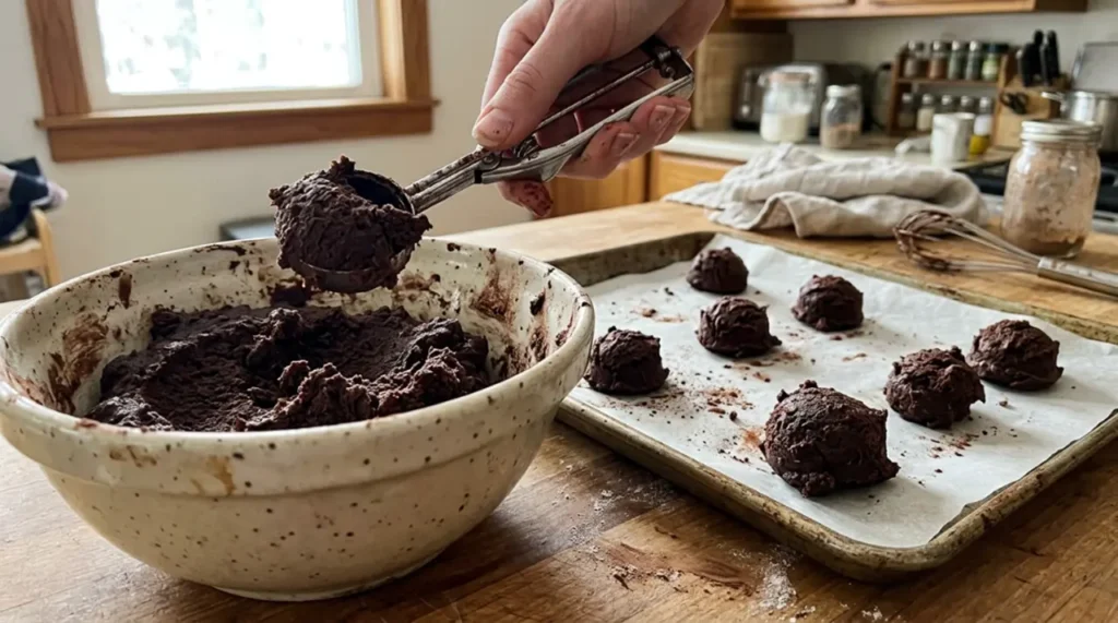 chilled bowl of firm chocolate crinkle cookie
