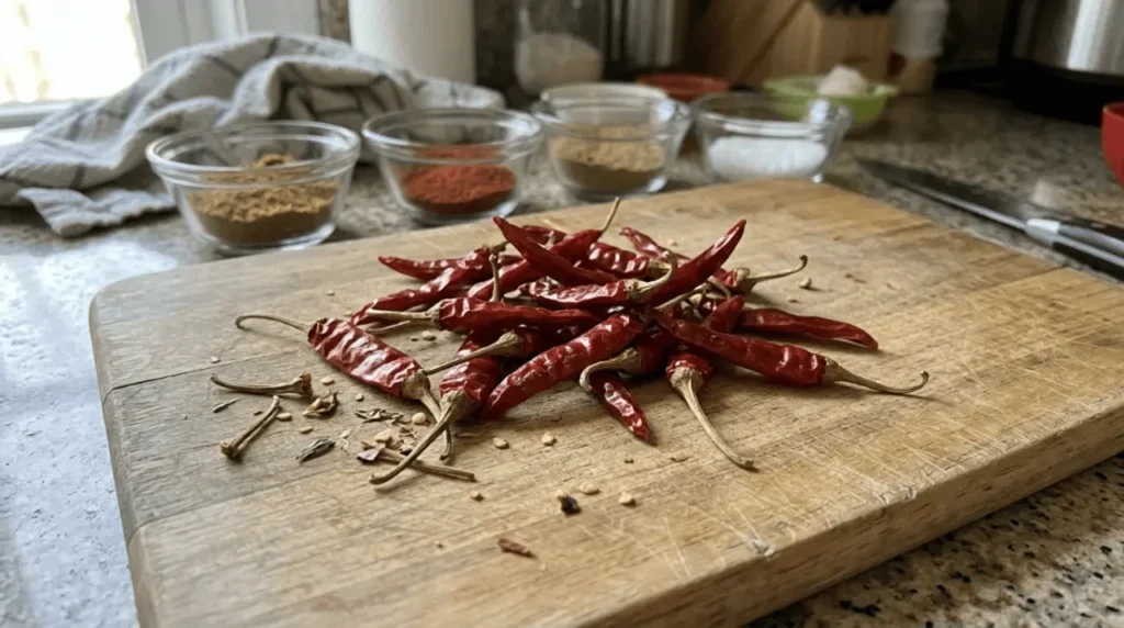 Dried Arbol Peppers Before Cooking