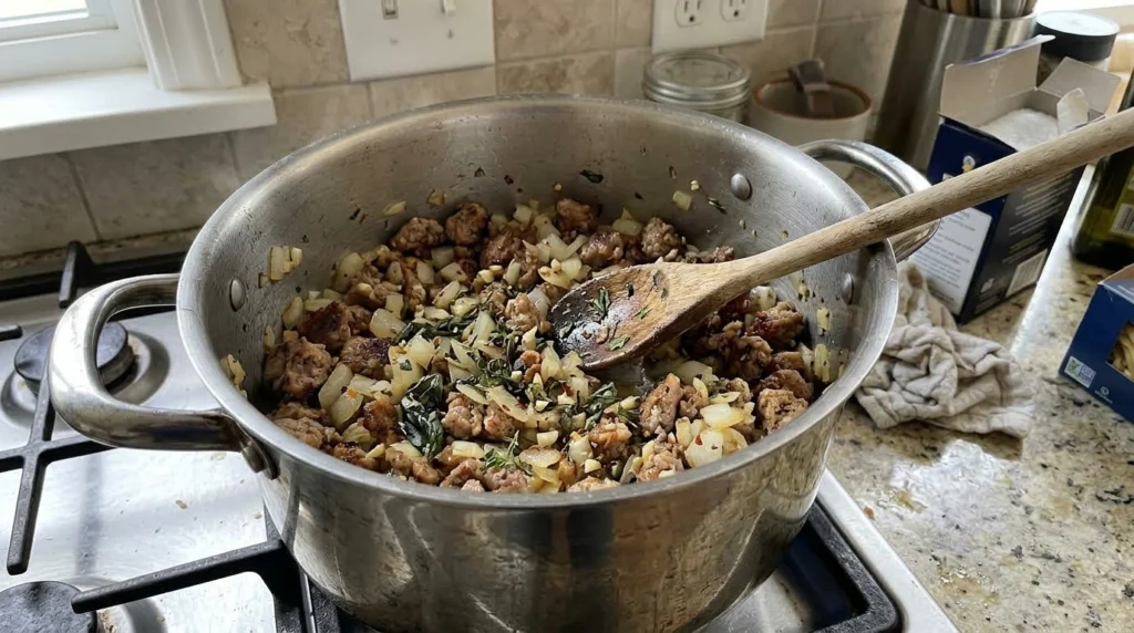 Onion, Garlic and Herbs Added to the Sausage