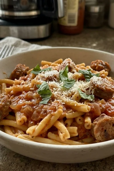 casarecce pasta with sausage finished