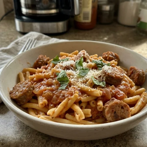 casarecce pasta with sausage finished