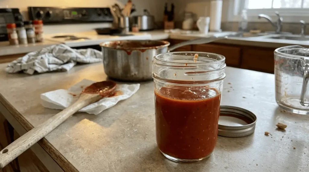 freshly made Taco Time-style hot sauce cooling